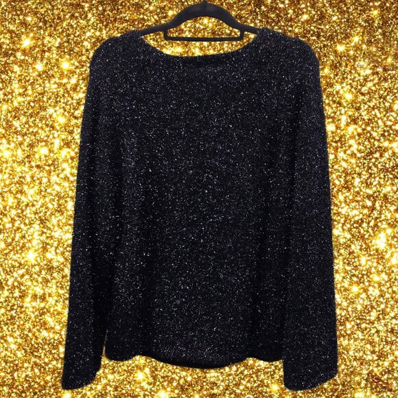 EUC H & M BLACK METALLIC SHIMMER LONG SLEEVE OVERSIZED THICK SWEATER S MSRP $50 - Picture 1 of 13